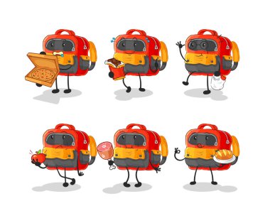 Backpack cute cartoon vector illustration icons set