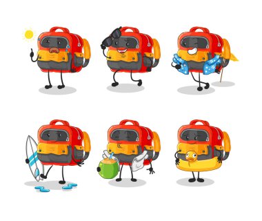 Backpack cute cartoon vector illustration icons set