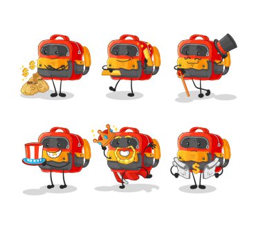 Backpack cute cartoon vector illustration icons set