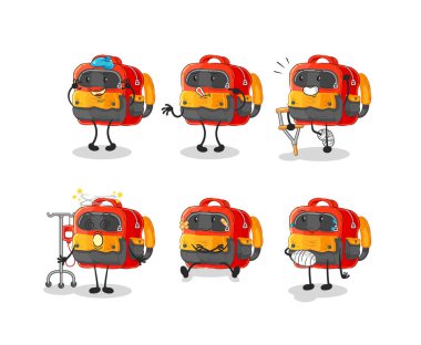 Backpack cute cartoon vector illustration icons set