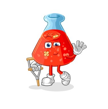 the chemical tube sick with limping stick. cartoon mascot vecto
