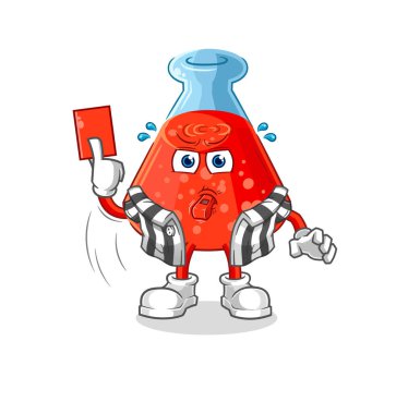 the chemical tube referee with red card illustration. character vecto