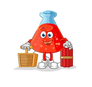 the chemical tube holding dynamite detonator. cartoon mascot vecto
