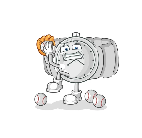 Wristwatch Baseball Pitcher Cartoon Cartoon Mascot Vecto — Stock vektor