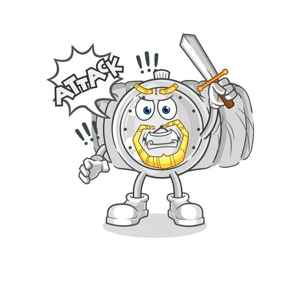 Wristwatch Knights Attack Sword Cartoon Mascot Vecto — Stockvector