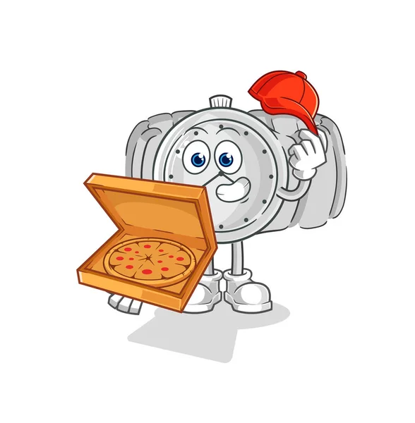 Wristwatch Pizza Delivery Boy Vector Cartoon Characte — Stock Vector