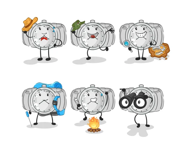 Wristwatch Adventure Group Character Cartoon Mascot Vecto — Vettoriale Stock