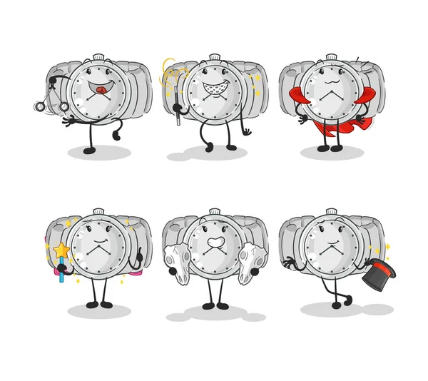 Wristwatch Magic Group Character Cartoon Mascot Vecto — ストックベクタ