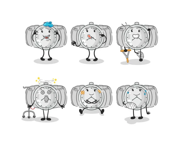 Wristwatch Sick Group Character Cartoon Mascot Vecto — Stock Vector