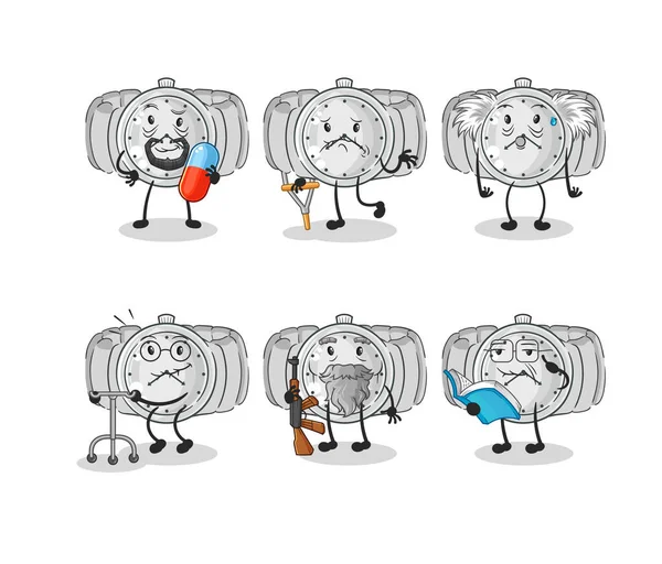 Wristwatch Elderly Character Cartoon Mascot Vecto — Stock Vector