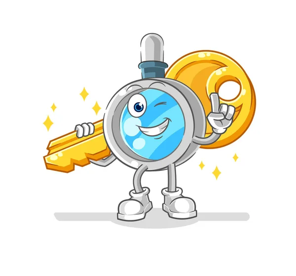 Magnifying Glass Carry Key Mascot Cartoon Vecto — Stok Vektör