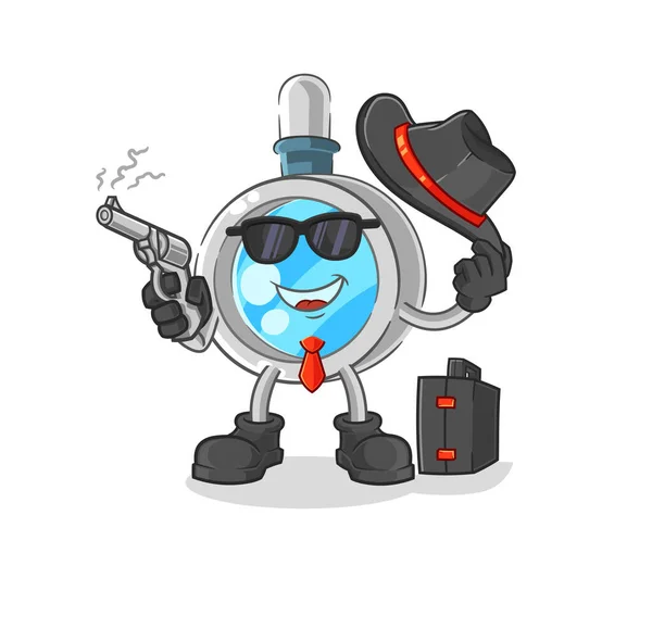 Magnifying Glass Mafia Gun Character Cartoon Mascot Vecto — Vettoriale Stock