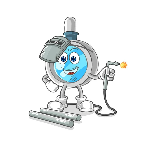 Magnifying Glass Welder Mascot Cartoon Vecto — Wektor stockowy