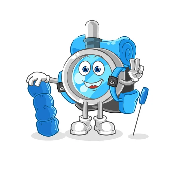 Magnifying Glass Camping Mascot Cartoon Vecto — Wektor stockowy