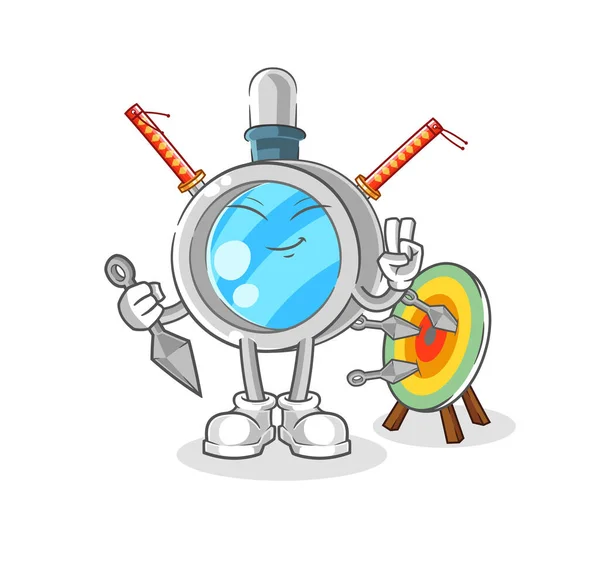 Magnifying Glass Ninja Cartoon Character Vecto — Stock Vector