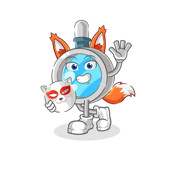 Magnifying Glass Japanese Fox Character Cartoon Masco — 스톡 벡터