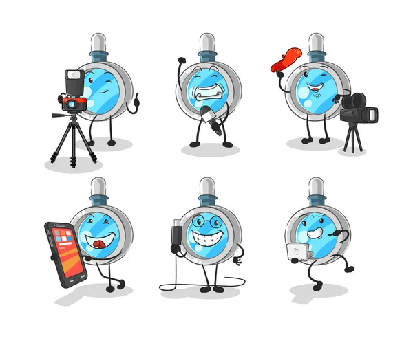 Magnifying Glass Technology Group Character Cartoon Mascot Vecto — Stock Vector