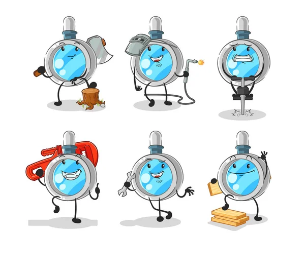 the magnifying glass worker set character. cartoon mascot vecto