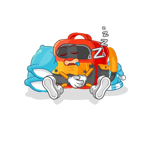 Personagem Adormecida Mochila Mascote Desenhos Animados Vecto — Vetor de Stock