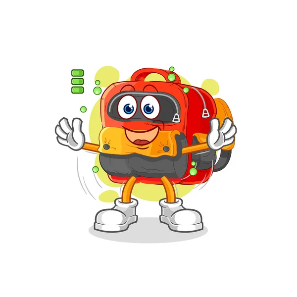 Backpack Full Battery Character Cartoon Mascot Vecto — Archivo Imágenes Vectoriales