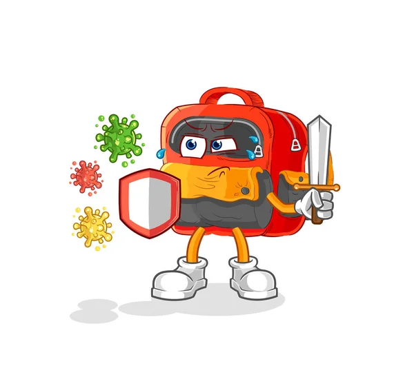 Backpack Viruses Cartoon Cartoon Mascot Vecto — Stock Vector