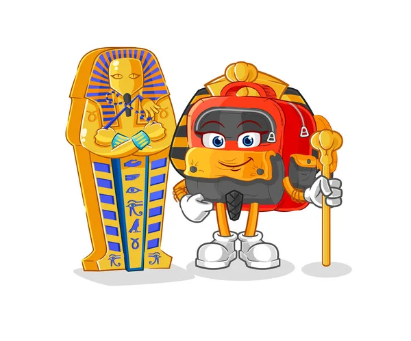 バックパック古代エジプトの漫画です 漫画マスコット ベクトル — ストックベクタ