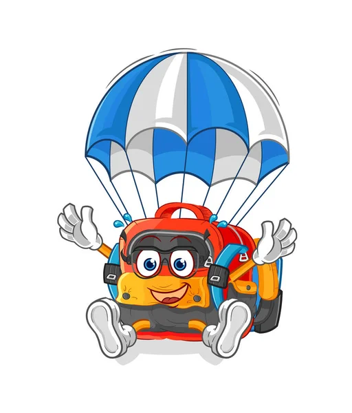 Der Fallschirmsprung Charakter Des Rucksacks Cartoon Maskottchen Vecto — Stockvektor