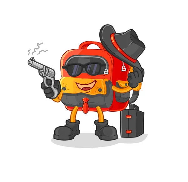 Mafia Mochila Con Carácter Pistola Mascota Dibujos Animados Vecto — Archivo Imágenes Vectoriales