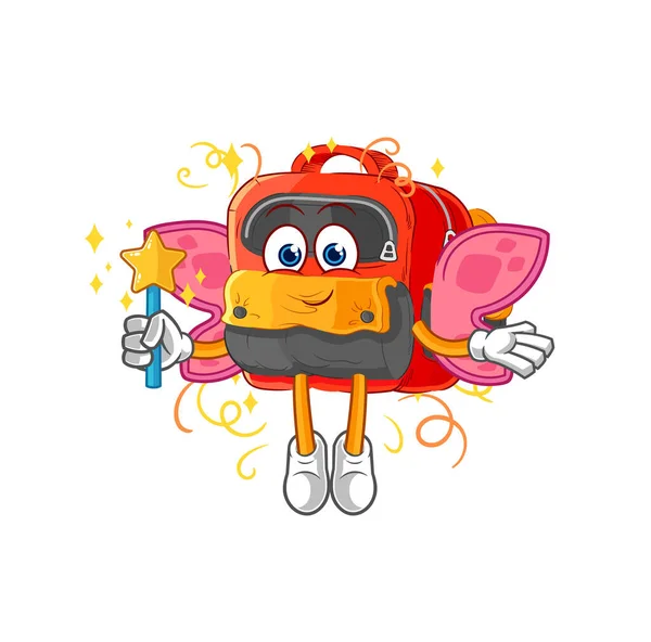 Backpack Fairy Wings Stick Cartoon Mascot Vecto — Vettoriale Stock