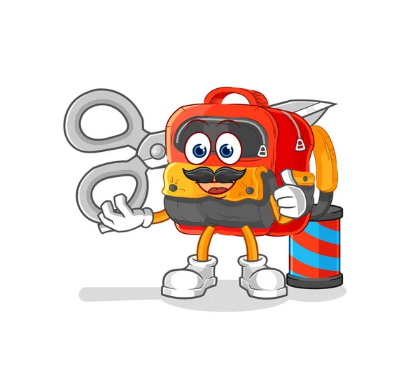 Backpack Barber Cartoon Cartoon Mascot Vecto — Stock Vector