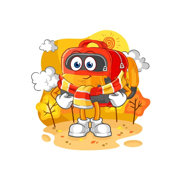 the backpack in the autumn. cartoon mascot vecto