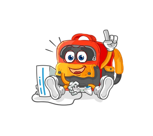 Backpack Playing Video Games Cartoon Characte — Vettoriale Stock