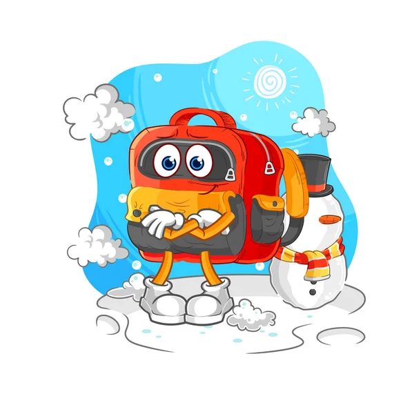 Backpack Cold Winter Character Cartoon Mascot Vecto — Stock Vector