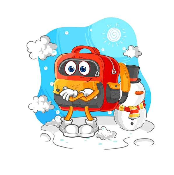 the backpack in cold winter character. cartoon mascot vecto