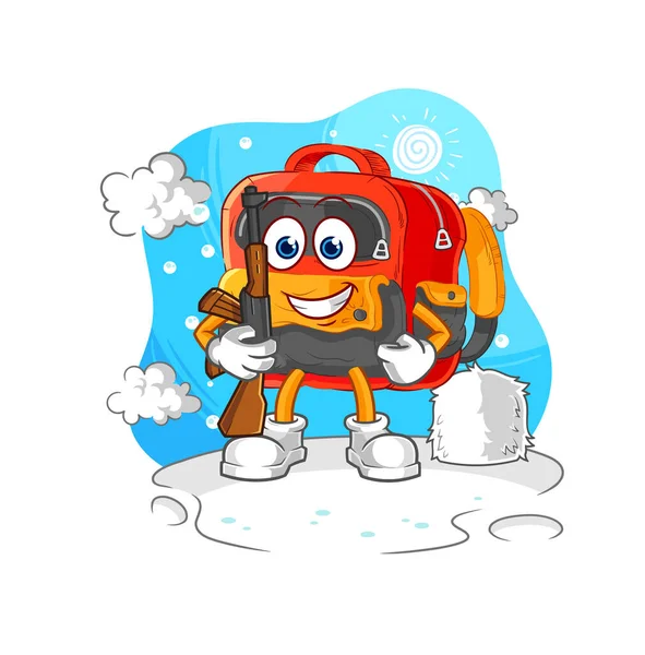 the backpack soldier in winter. character mascot vecto