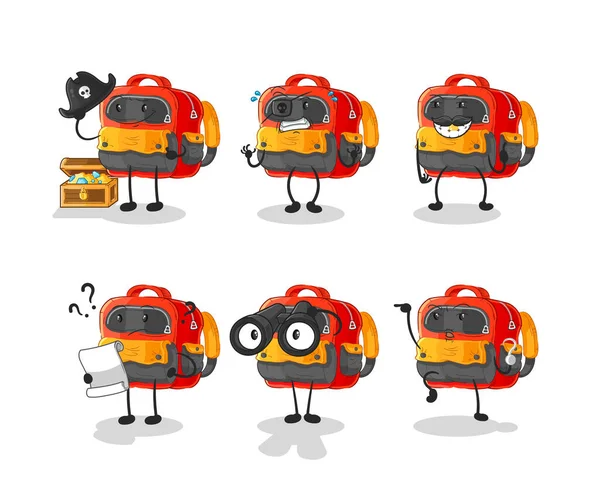 Backpack cute cartoon vector illustration icons set