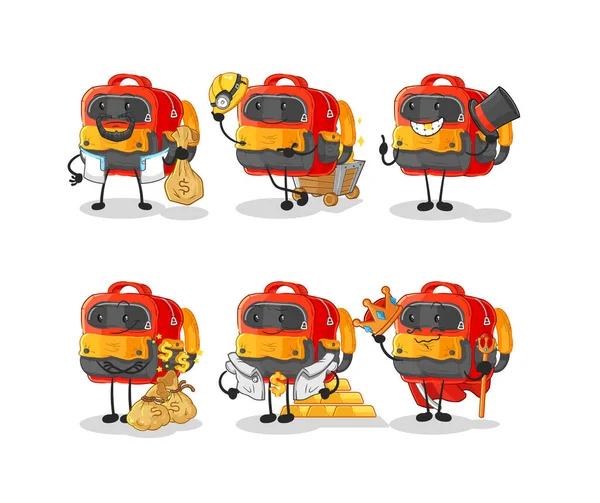 Backpack cute cartoon vector illustration icons set