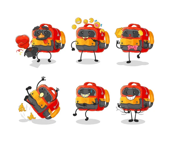 Backpack cute cartoon vector illustration icons set