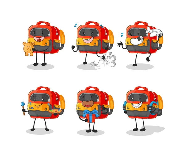 Backpack cute cartoon vector illustration icons set