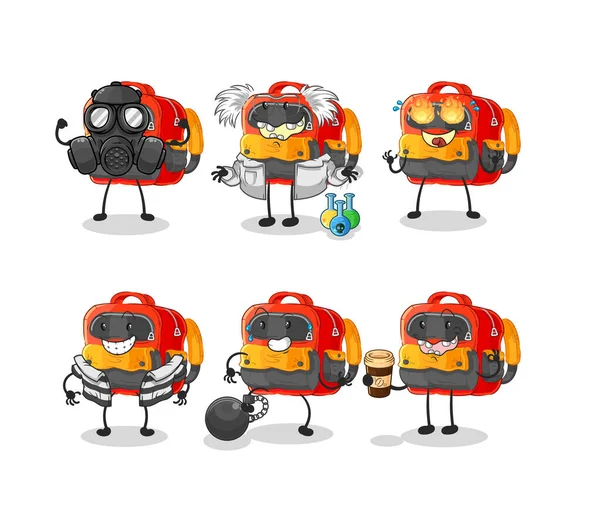 Backpack Cute Cartoon Vector Illustration Icons Set — Stok Vektör