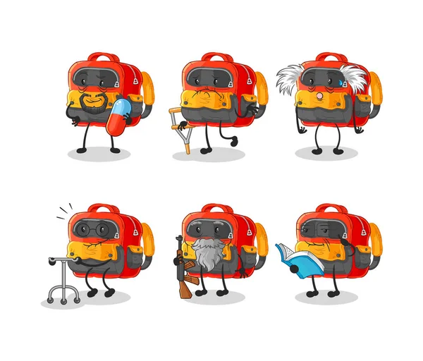 Backpack cute cartoon vector illustration icons set