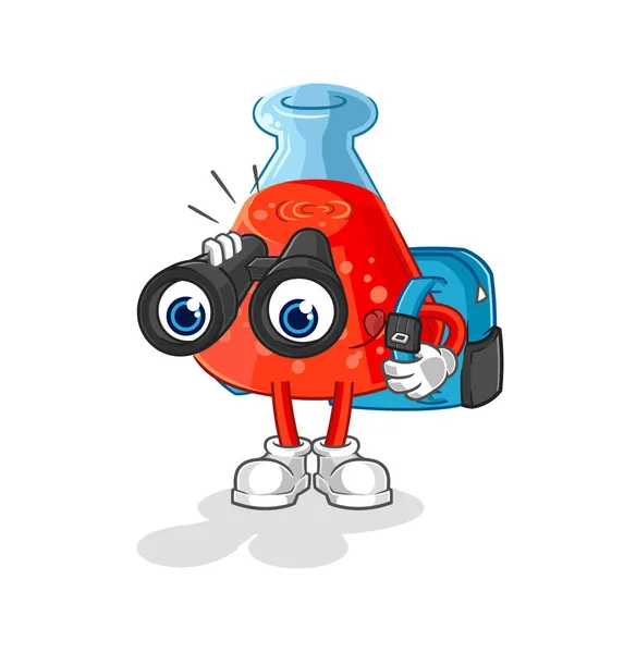 Chemical Tube Binoculars Character Cartoon Mascot Vecto — Wektor stockowy