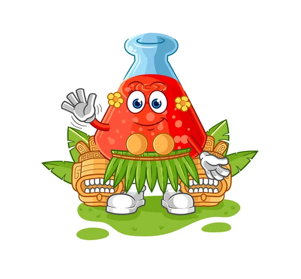 Chemical Tube Hawaiian Waving Character Cartoon Mascot Vecto — Wektor stockowy