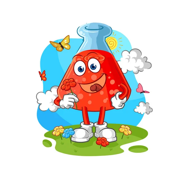 the chemical tube pick flowers in spring. character vecto