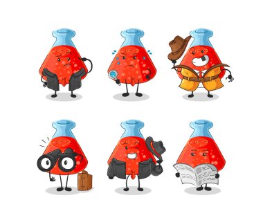 the chemical tube detective group character. cartoon mascot vecto