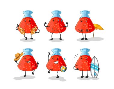 the chemical tube beach vacation set character. cartoon mascot vecto