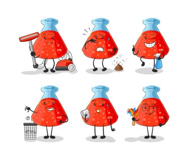 the chemical tube cleaning group character. cartoon mascot vecto