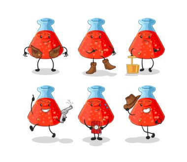 the chemical tube cowboy group character. cartoon mascot vecto