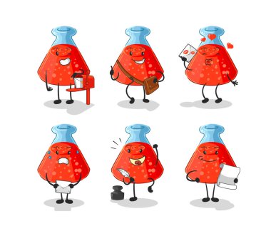 the chemical tube postman set character. cartoon mascot vecto