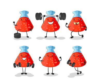 the chemical tube exercise set character. cartoon mascot vecto